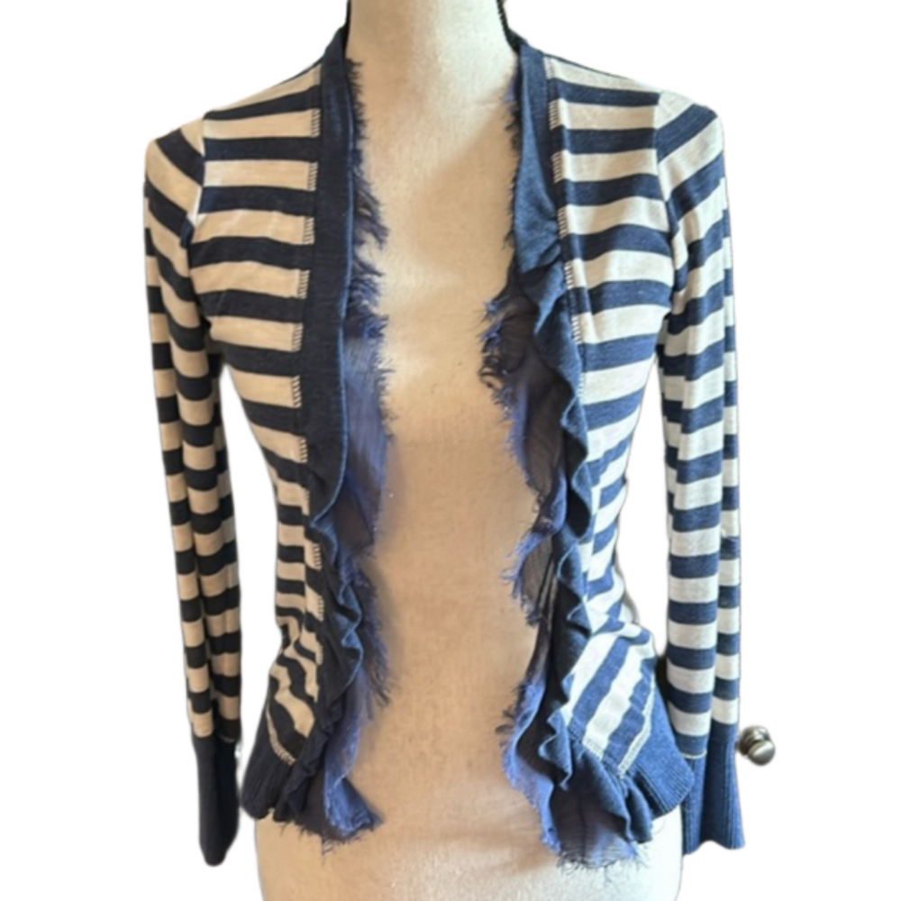 Poof excellence blue and cream striped sweater perfect French style sz xs.